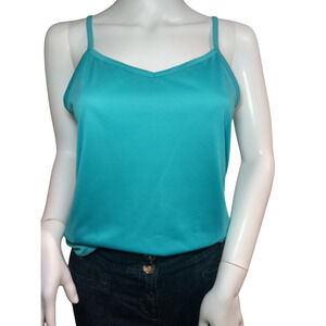Womens Pullover Spaghetti Strap V-neck Top Blue Size Small 100% Polyester